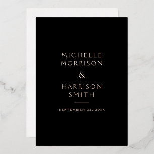 Invitation En Aluminium Élégant Minimaliste Noir Mariage Or Rose