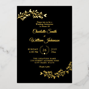 Invitation En Aluminium Élégant minimaliste Simple Black Gold Floral
