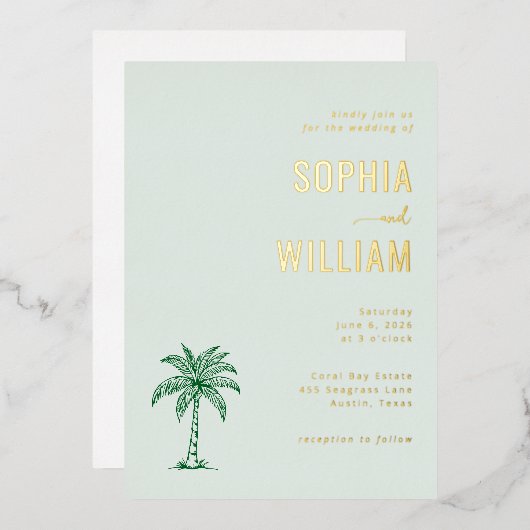 Invitation En Aluminium Elegant Mint Palm Tree (Recto/Verso)