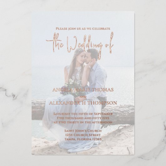 Invitation En Aluminium Elégant Modèle photo RSVP Code QR (Recto)