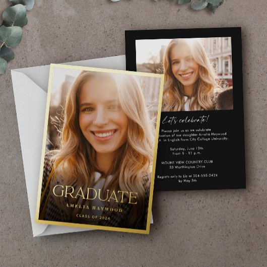 Invitation En Aluminium Elégant Modern Photo Gold Graduation Party
