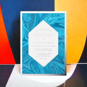 Invitation En Aluminium Élégant Moderne Abstrait Bleu Pastel Mariage Argen