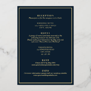 Invitation En Aluminium Élégant Moderne Bleu Nuit Or Tout En Un Mariage
