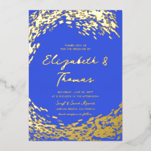 Invitation En Aluminium Elégant Moderne Blue Gold Surfer Wave Beach Mariag