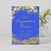 Invitation En Aluminium Elégant Moderne Blue Gold Surfer Wave Beach Mariag (Debout devant)