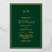 Invitation En Aluminium Élégant moderne Emerald Green Monogram Mariage (Recto)