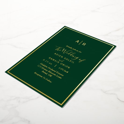 Invitation En Aluminium Élégant moderne Emerald Green Monogram Mariage (Rotation)