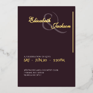 Invitation En Aluminium Élégant Moderne Formel Mariage Noir Plum Or