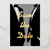 Invitation En Aluminium Elégant moderne Hommes gais Mariage Photo Gold (Recto)