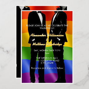 Invitation En Aluminium Elégant moderne Hommes gais Mariage Rainbow Gold