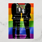 Invitation En Aluminium Elégant moderne Hommes gais Mariage Rainbow Gold (Verso)