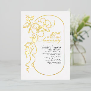 Invitation En Aluminium Élégant Moderne Mariage Anniversaire Or Floral