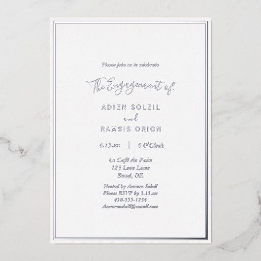 Invitation En Aluminium Elégant moderne Mariage engagement Party Argent (Recto)