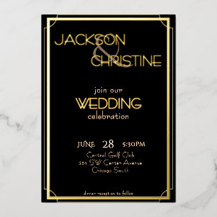Invitation En Aluminium Élégant Moderne Mariage Or Typographie Deco Noir