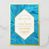 Invitation En Aluminium Elégant Moderne Pastel Bleu Mariage Abstrait Or (Recto)