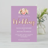 Invitation En Aluminium Élégant moderne Peony rose clair Mariage Lilac (Debout devant)