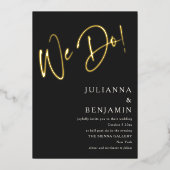 Invitation En Aluminium Élégant Moderne Script Classique Mariage Noir Or (Recto)