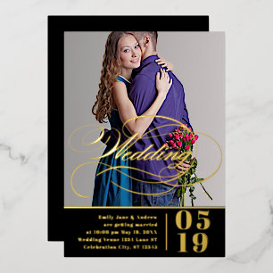 Invitation En Aluminium Élégant Moderne Vintage Photo Mariage Or