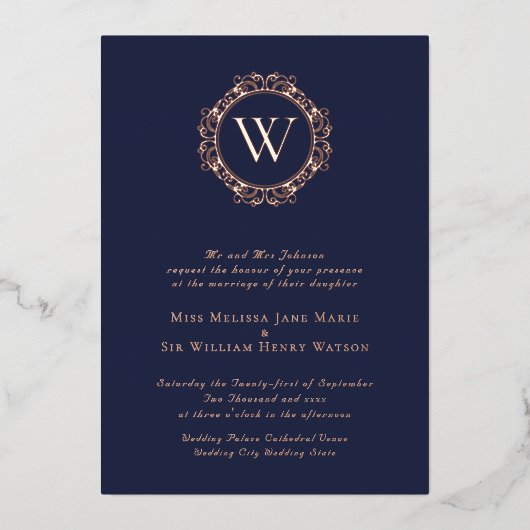 Invitation En Aluminium Élégant Monogram Classic Mariage (Recto)