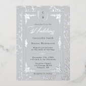 Invitation En Aluminium Elegant Monogram Crest Gray Silver Frame Wedding  (Recto)