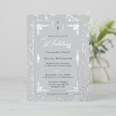 Invitation En Aluminium Elegant Monogram Crest Gray Silver Frame Wedding  (Debout devant)