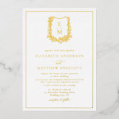 Invitation En Aluminium Élégant Monogram Crest Mariage Gold (Recto)