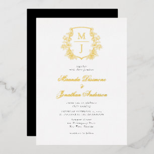 Invitation En Aluminium Élégant Monogram Crest Mariage Gold Foil Invitati
