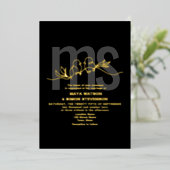 Invitation En Aluminium Élégant Monogram Gold et Mariage noir (Debout devant)