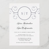 Invitation En Aluminium Élégant Monogram Mariage noir argent (Recto)
