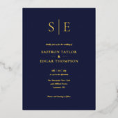 Invitation En Aluminium Elégant Monogram Marine Blue Mariage Gold (Recto)