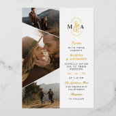 Invitation En Aluminium Élégant Monogramme Asymétrique Photos Mariage Or (Recto)