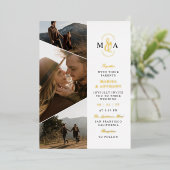Invitation En Aluminium Élégant Monogramme Asymétrique Photos Mariage Or (Debout devant)