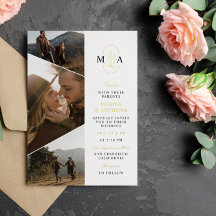 Élégant Monogramme Asymétrique Photos Mariage Or