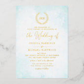 Invitation En Aluminium Élégant Monogramme Classique Turquoise Mariage Or (Recto)