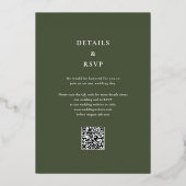 Invitation En Aluminium Élégant Monogramme Code QR Mariage Vert Olive Or (Verso)