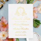 Invitation En Aluminium Élégant Monogramme De Crête D'Or Mariage Enregistr