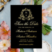 Invitation En Aluminium Élégant Monogramme De Crête D'Or Mariage Enregistr