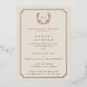 Invitation En Aluminium Élégant Monogramme d'ivoire + Laurel Wreath Gradua (Recto)