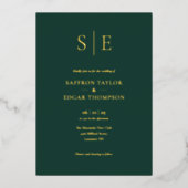 Invitation En Aluminium Élégant Monogramme Emerald Green Mariage Gold (Recto)