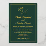 Invitation En Aluminium Élégant Monogramme Formal Forme Forme Mariage Vert<br><div class="desc">Faire-part de mariage en feuille verte et dorée de style traditionnel avec un design simple et classique avec vos deux monogrammes initiaux et vos noms dans une élégante calligraphie à l'intérieur d'une mince bordure. Tous les éléments de conception à l'avant sont imprimés en papier véritable. Cette Faire-part de mariage de...</div>