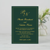Invitation En Aluminium Élégant Monogramme Formal Forme Forme Mariage Vert (Debout devant)