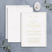 Invitation En Aluminium Élégant Monogramme Formel Calligraphie Mariage Or