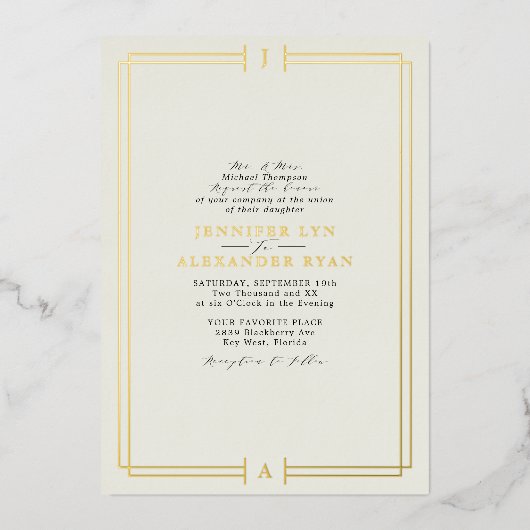 Invitation En Aluminium Élégant Monogramme Formel Mariage Gold (Recto)