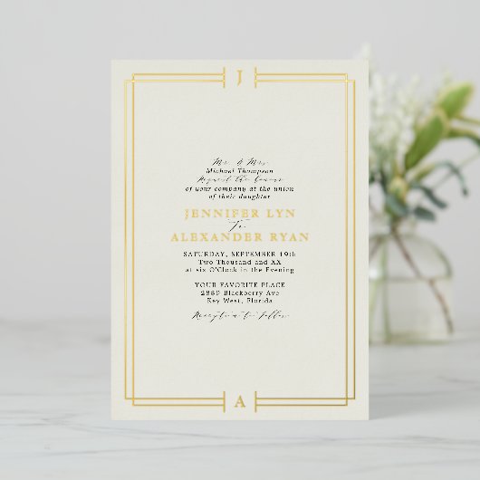 Invitation En Aluminium Élégant Monogramme Formel Mariage Gold (Debout devant)
