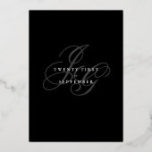 Invitation En Aluminium Élégant monogramme initiales mariage noir or (Verso)