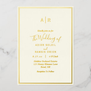 Invitation En Aluminium Élégant Monogramme ivoire moderne or Mariage