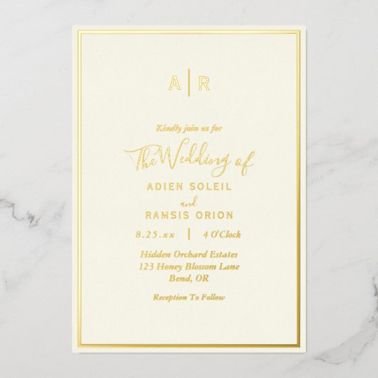 Invitation En Aluminium Élégant Monogramme ivoire moderne or Mariage (Recto)
