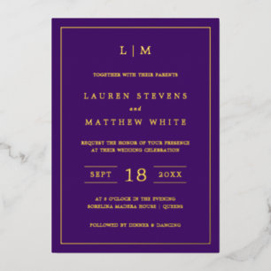Invitation En Aluminium Elégant Monogramme Joyau Tone Violet Mariage Or