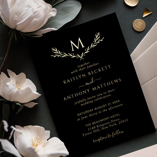 Invitation En Aluminium Élégant Monogramme Mariage de couronne Real