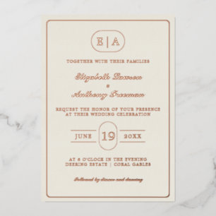 Invitation En Aluminium Élégant Monogramme Moderne Mariage Feuille d'Or